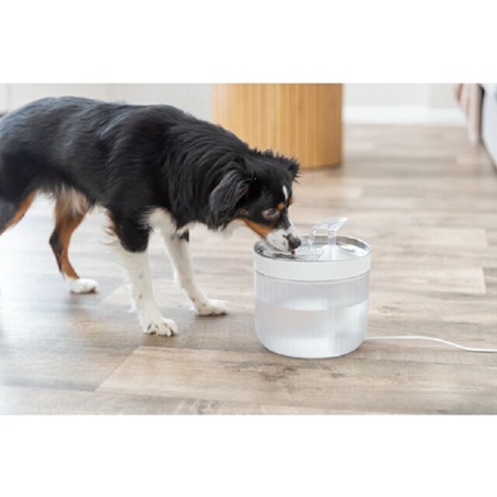 Fontaine à eau Aqua Clear Trixie blanche pour chien et chat avec gamelle en acier inoxydable,r