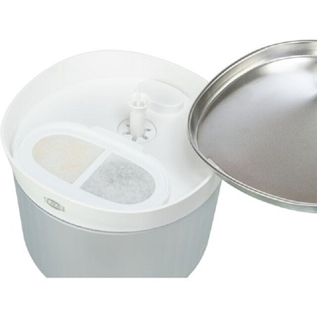 Fontaine à eau Aqua Clear Trixie blanche pour chien et chat avec gamelle en acier inoxydable,
