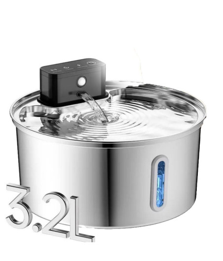 Fontaine à eau intelligente sans fil en acier inoxydable 3,2L pour chien et chat avec détecteur de mouvement 3m