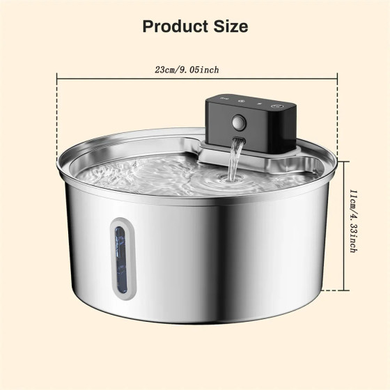 Fontaine à eau intelligente sans fil en acier inoxydable 3,2L pour chien et chat avec détecteur de mouvement 3m