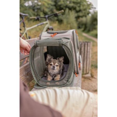Trixie, Mochila transportadora expandible para perros Trixie Rocco - Beige y verde oliva