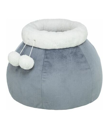 Lit rond profond et cachette Livia gris et blanc Trixie 40 cm, couchage douillet et refuge apaisant pour chat et petit chien