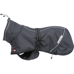 Manteau imperméable et coupe-vent Calvi Trixie pour chien avec col extra-haut, fermetures pour harnais et bandes réfléchissantes