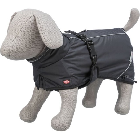 Manteau imperméable et coupe-vent Calvi Trixie pour chien avec col extra-haut, fermetures pour harnais et bandes réfléchissantes