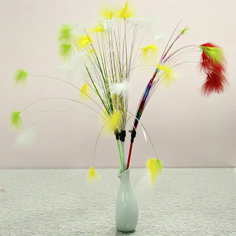 Jouet interactif plumeau pour chat avec véritable bouquet de plumes longueur pour stimuler l'instinct de chasse