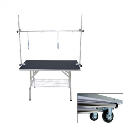 Folding table with double gallows (with wheels)