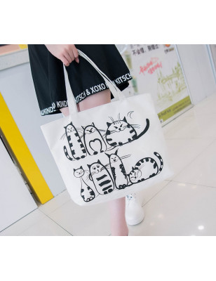 Cartoon Cat Print Canvas Bag