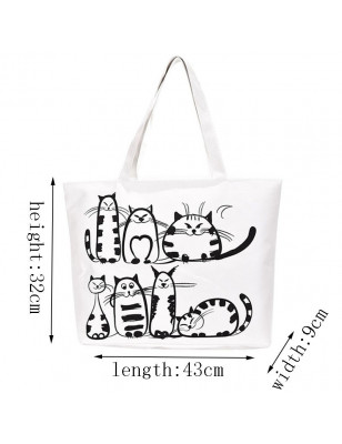 Cartoon Cat Print Canvas Bag