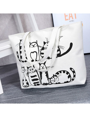 Cartoon Cat Print Canvas Bag