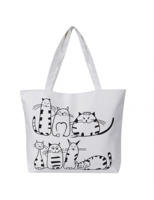 Cartoon Cat Print Canvas Bag