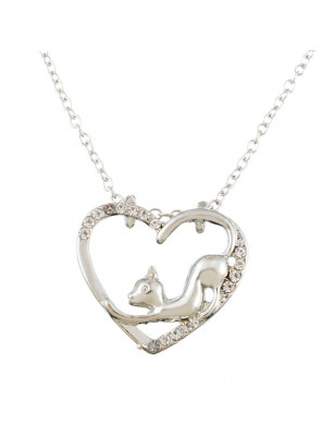 My heart rhinestone cat pendant necklace