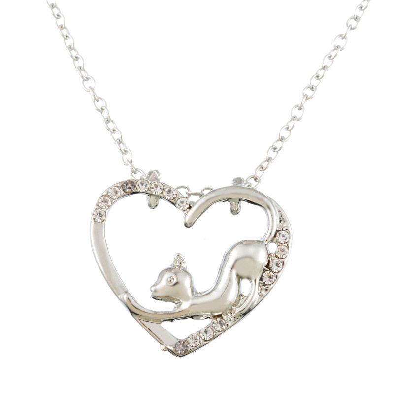Collier pendentif chat strass Mon coeur