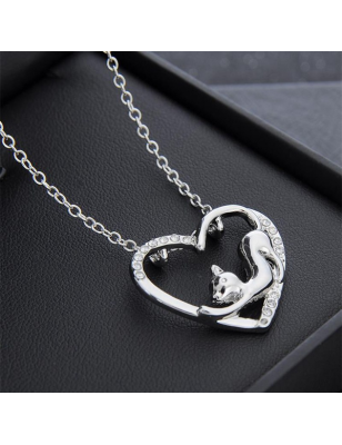 My heart rhinestone cat pendant necklace