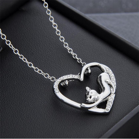 Collier pendentif chat strass Mon coeur