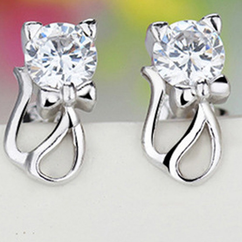 Pendientes de gato con diamantes de imitación