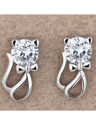 Boucles d'oreille chat strass
