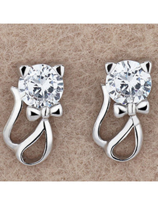 Boucles d'oreille chat strass