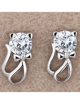 Rhinestone cat earrings