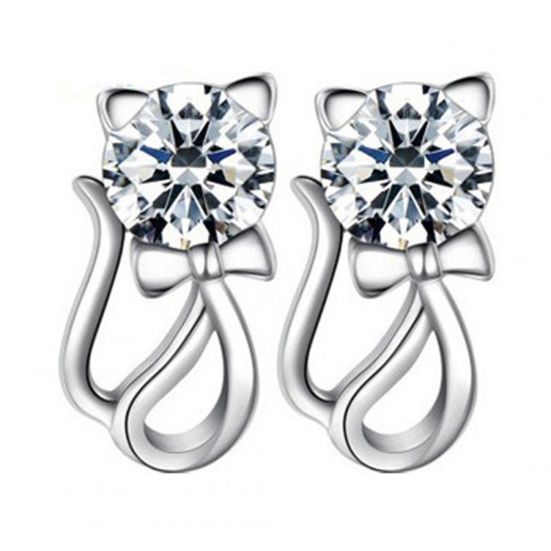 Pendientes de gato con diamantes de imitación