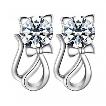Rhinestone cat earrings