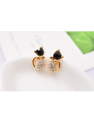 black rhinestone cat earring