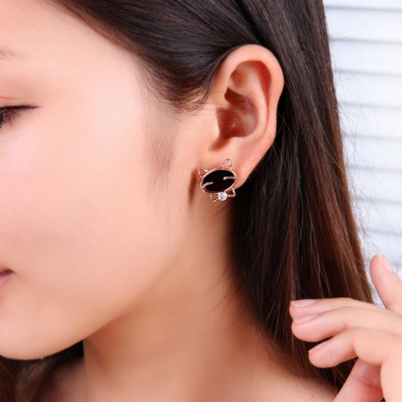 boucle d'oreille chat noir