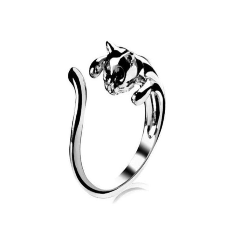Black crystal kitten ring
