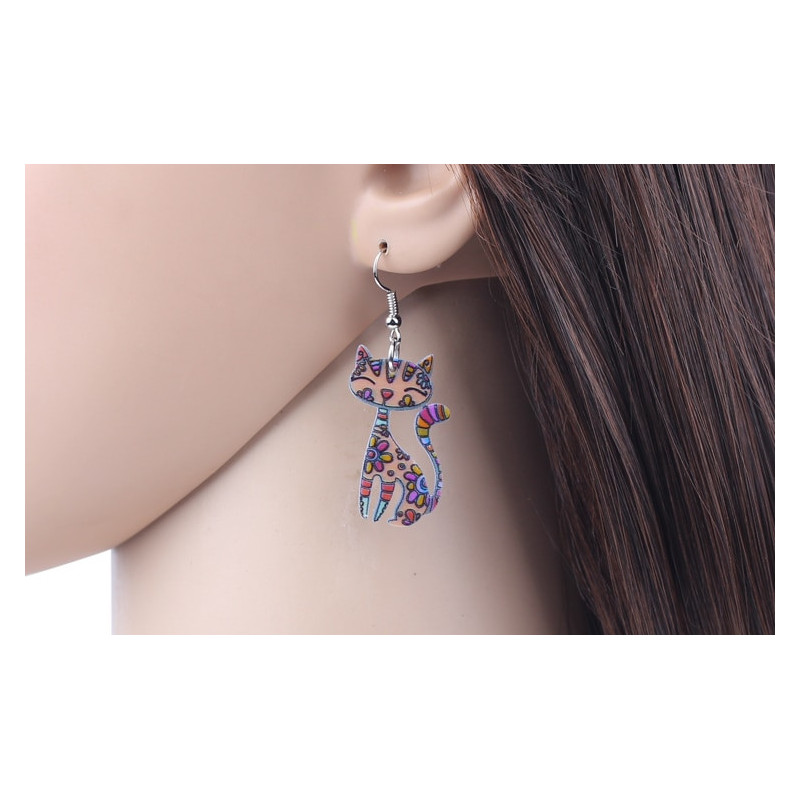 multi-color fantasy cat earrings