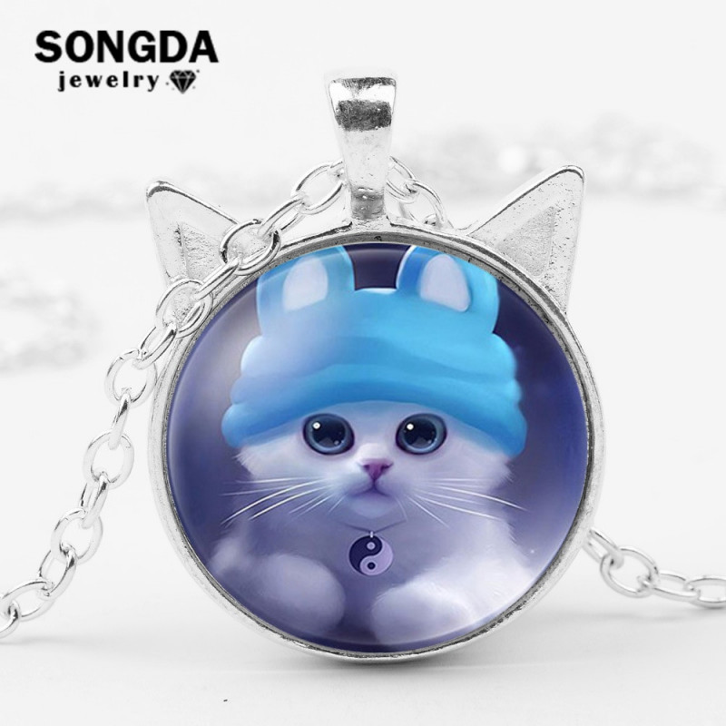 pendentif chat en verre mignon à oreille