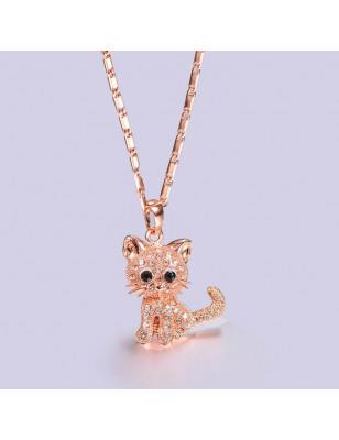 colgante de gato de diamantes de imitación rosa