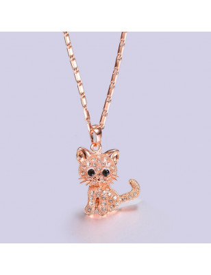 pendentif chat à strass rose