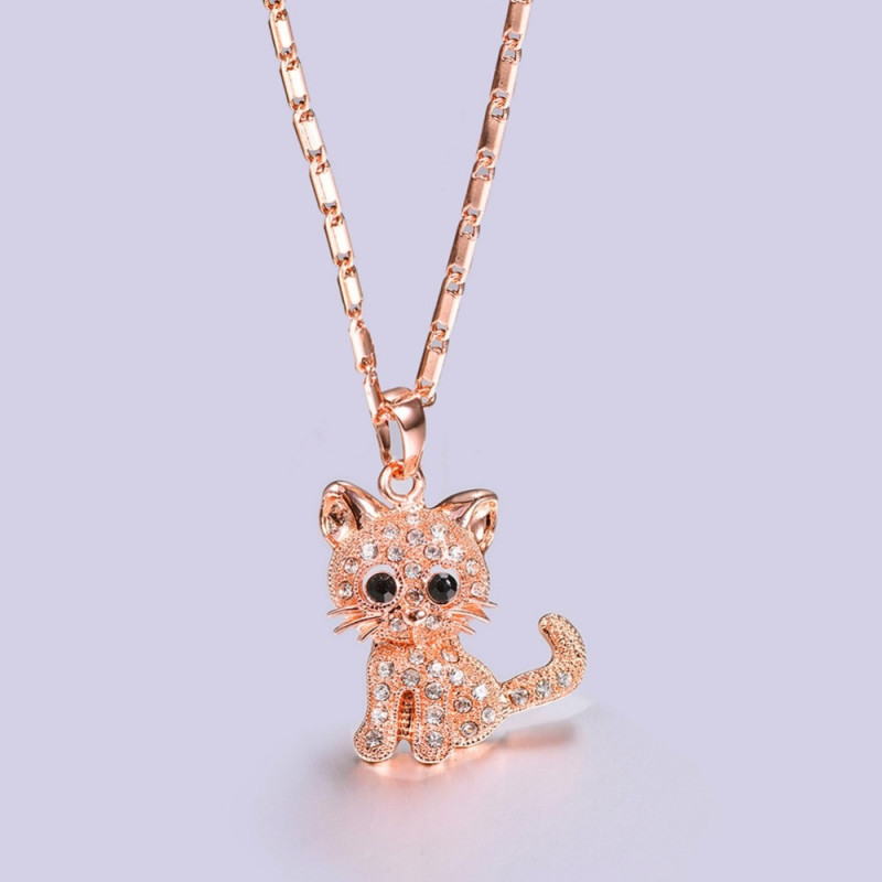 colgante de gato de diamantes de imitación rosa