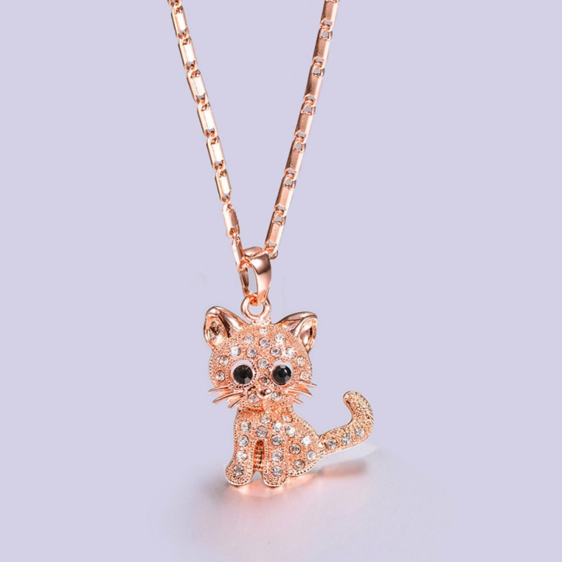 pendentif chat à strass rose