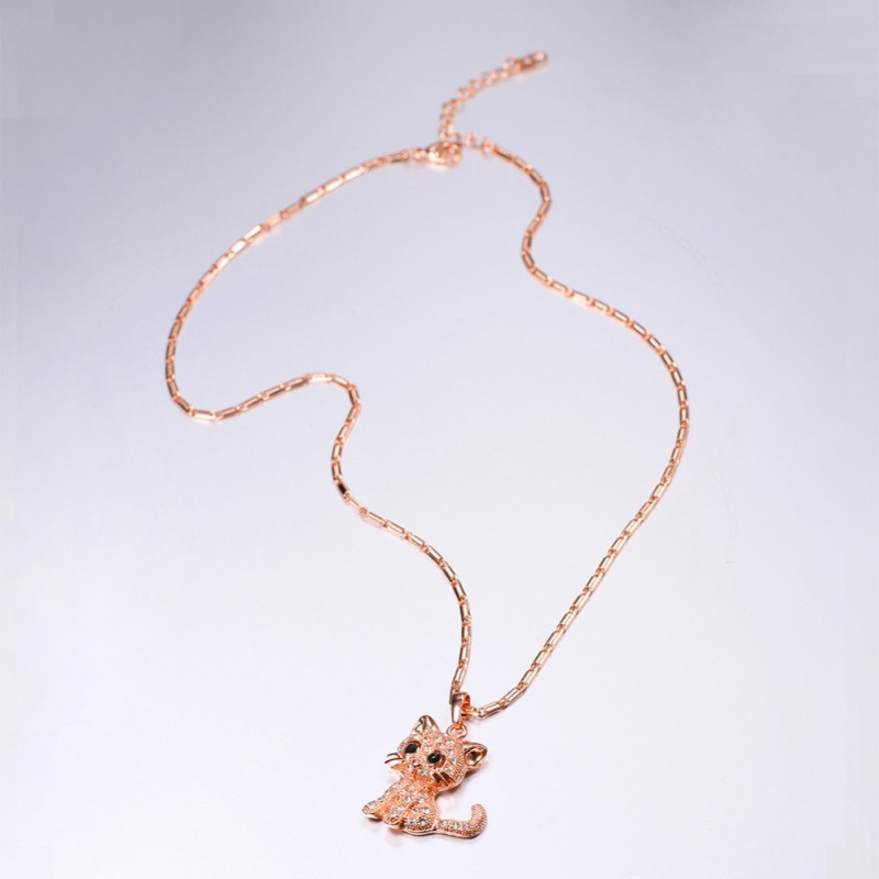 pendentif chat à strass rose