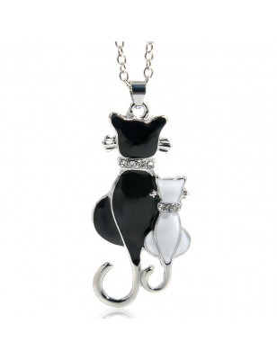 pendentif double chat blanc et noir