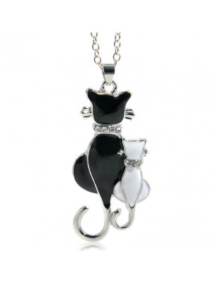 white and black double cat pendant