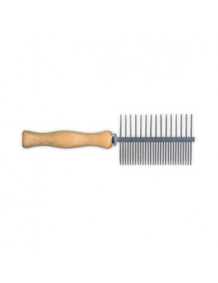 Double comb with wooden handle, 17 cm