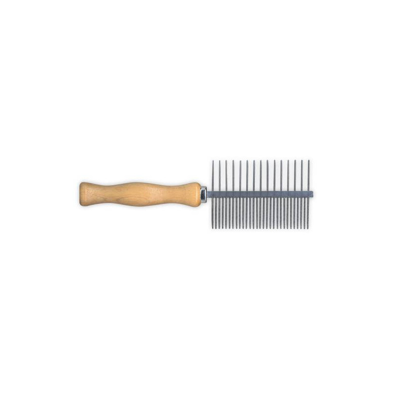 Double comb with wooden handle, 17 cm