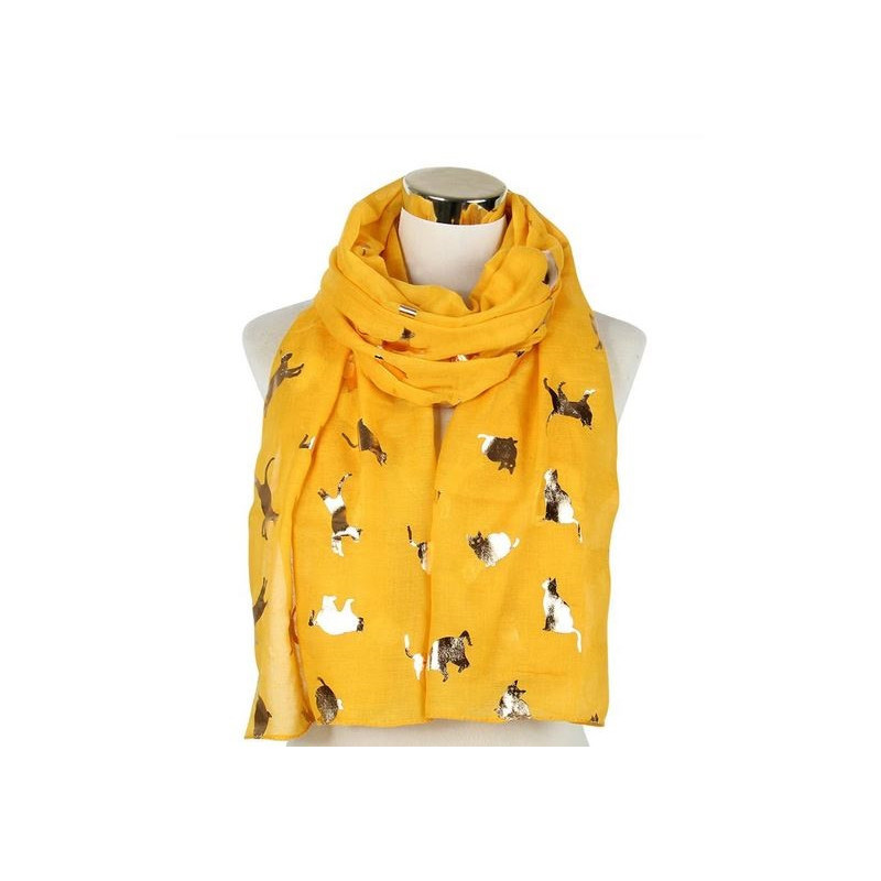 Gold cat print scarf