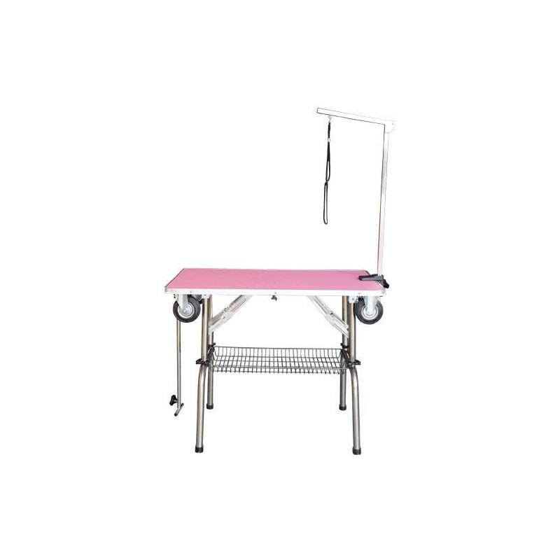 Table pliante à potence simple avec roulettes rose
