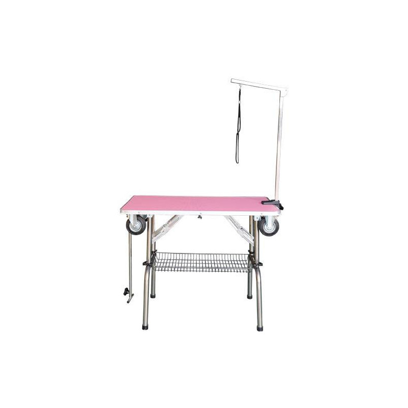 Table pliante à potence simple avec roulettes rose Table pliante à potence simple avec roulettes rose