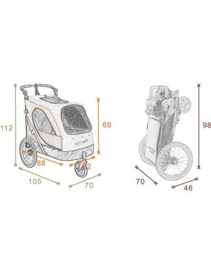 Passeggino per cani Petstro Aventura XL grigio/rosso | 45 kg