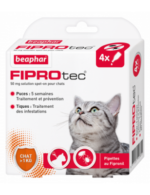 FIPROtec, pipettes antiparasitaires au Fipronil chat x4