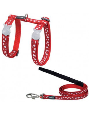 Harness and leash set Red Dingo Fancy Cats red white dots