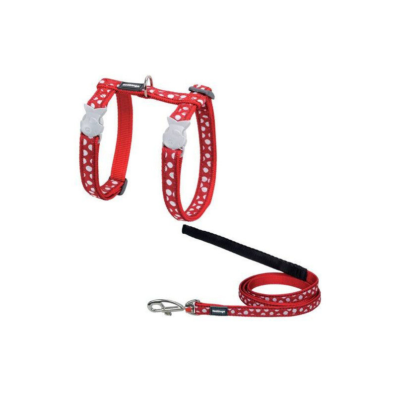 Harness and leash set Red Dingo Fancy Cats red white dots