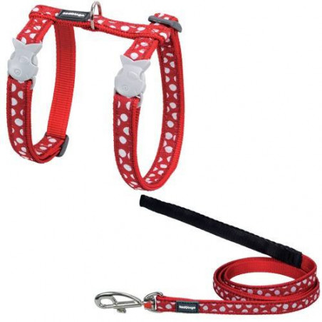Geschirr und Leine Set Red Dingo Fancy Cats rot weiße Punkte