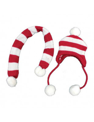 Red and white striped hat and scarf set