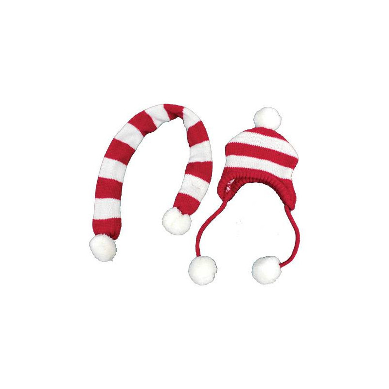 Red and white striped hat and scarf set