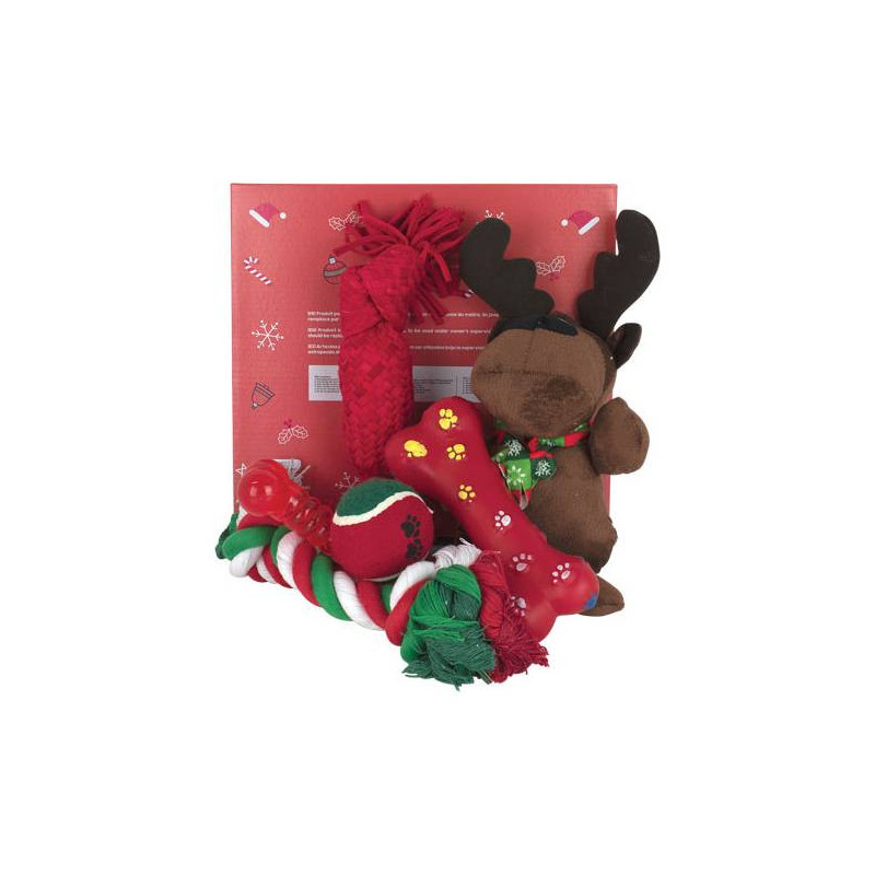 Set mit 6 weihnachtlichen Hundespielzeugen