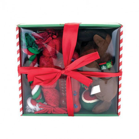 Set mit 6 weihnachtlichen Hundespielzeugen